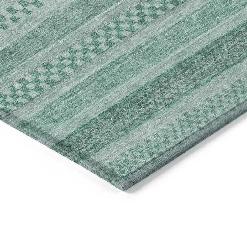3' X 5' Turquoise And Aqua Striped Washable Indoor Outdoor Area Rug