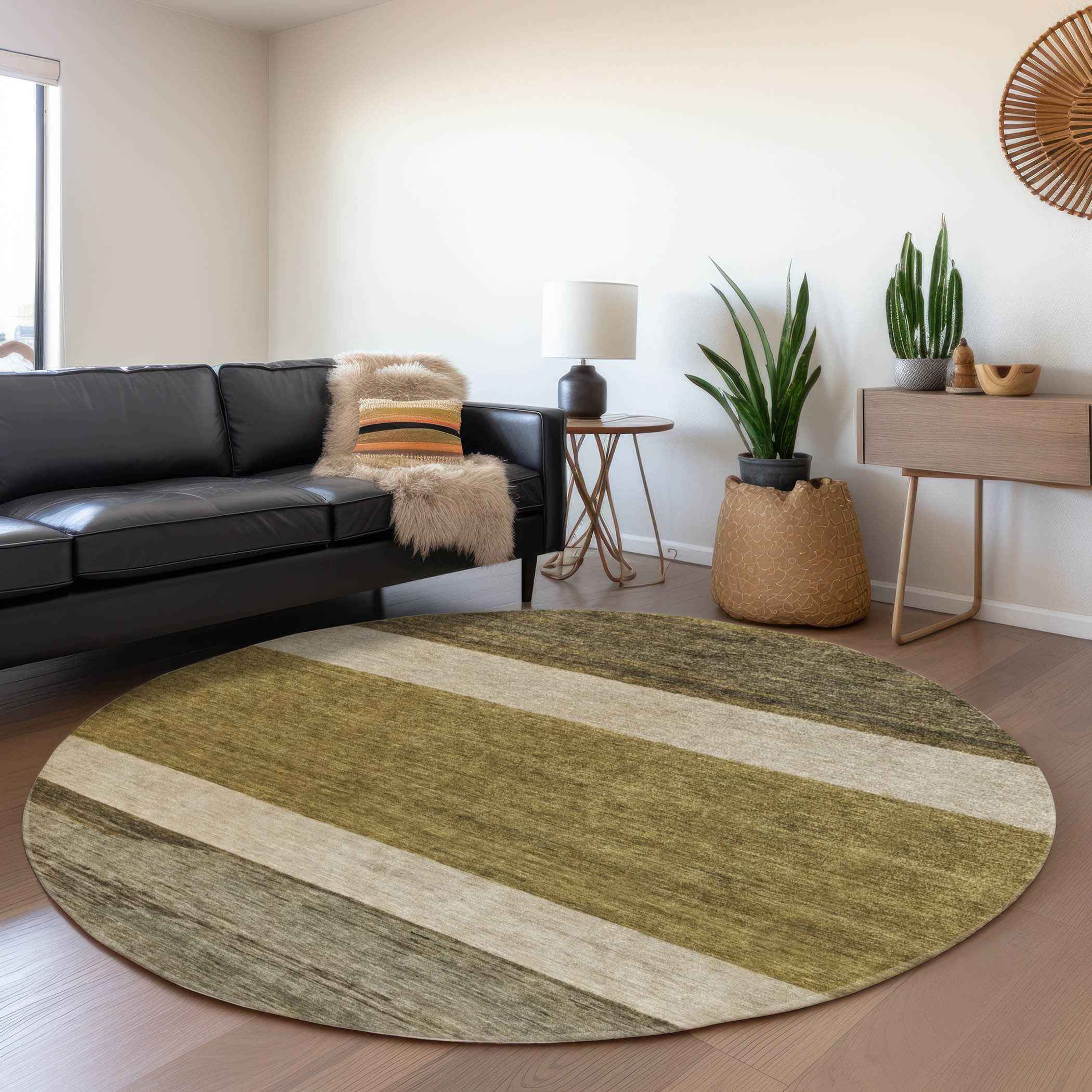 8' Coffee Ivory And Gray Round Abstract Washable Indoor Outdoor Area Rug