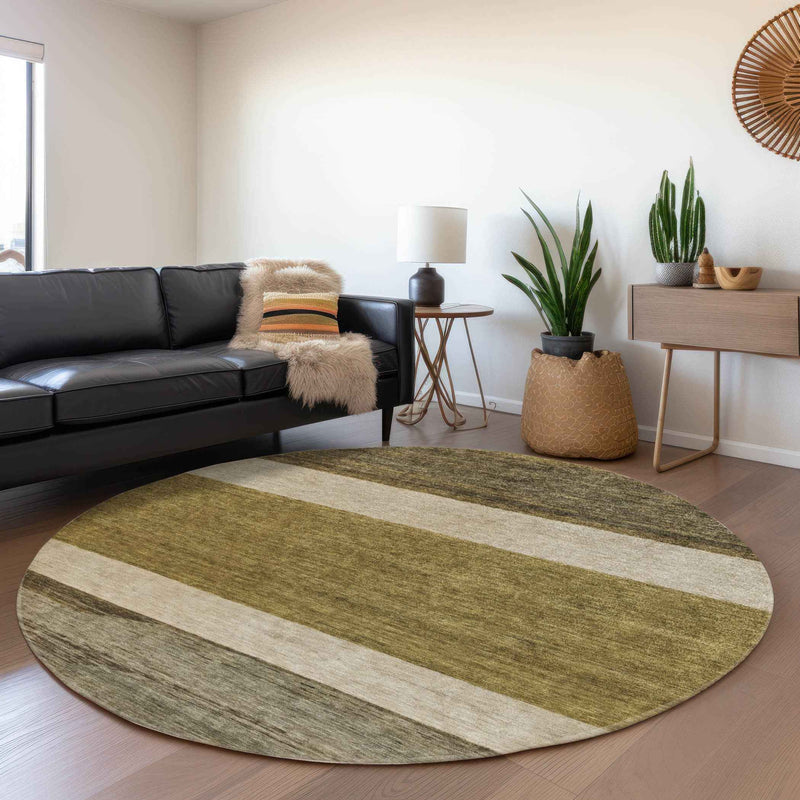 8' Coffee Ivory And Gray Round Abstract Washable Indoor Outdoor Area Rug