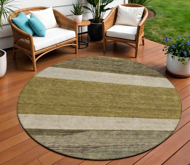 8' Coffee Ivory And Gray Round Abstract Washable Indoor Outdoor Area Rug