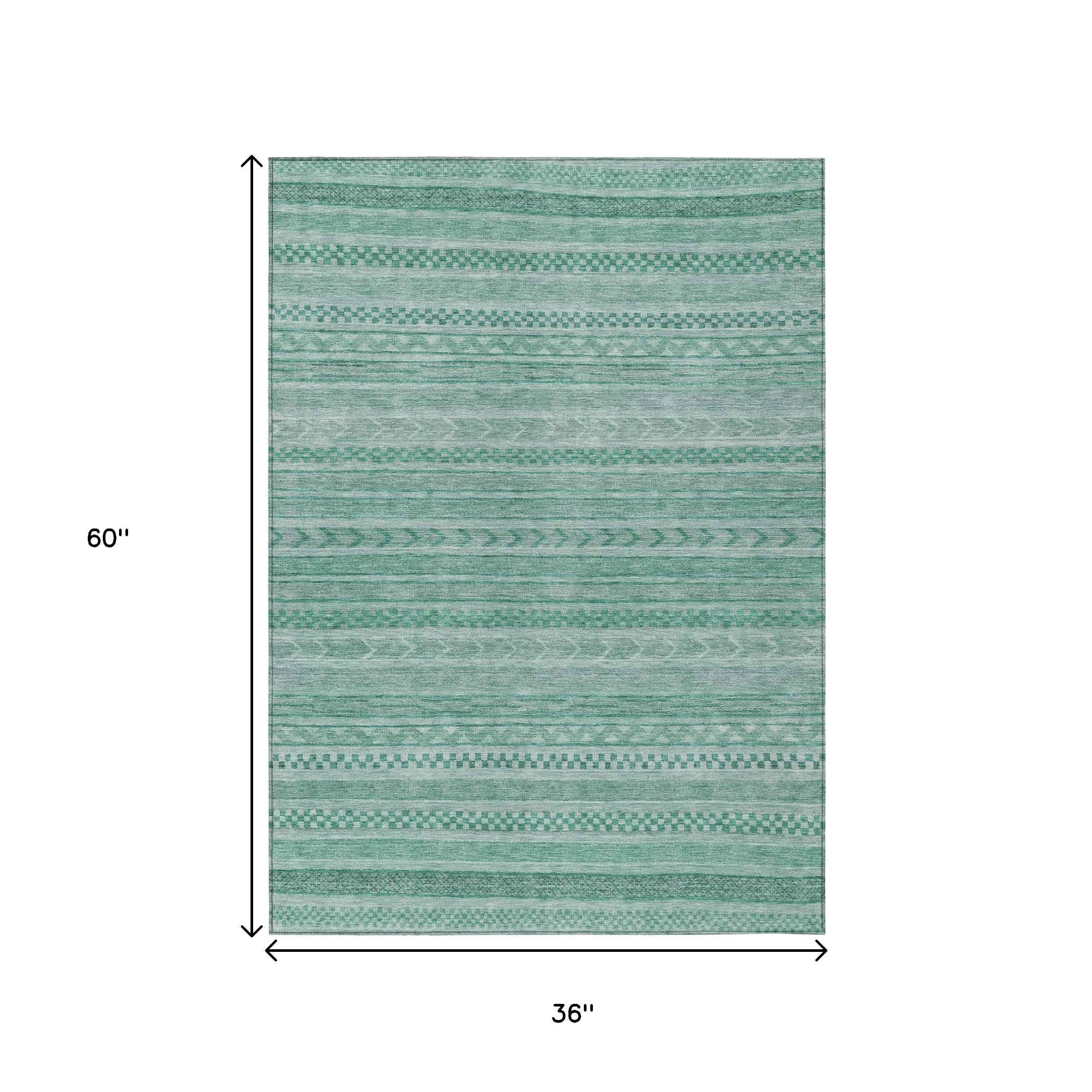 3' X 5' Turquoise And Aqua Striped Washable Indoor Outdoor Area Rug