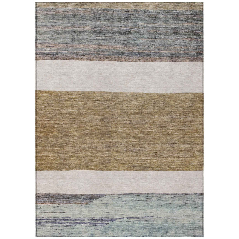 10' X 14' Brown Ivory And Blue Abstract Washable Indoor Outdoor Area Rug