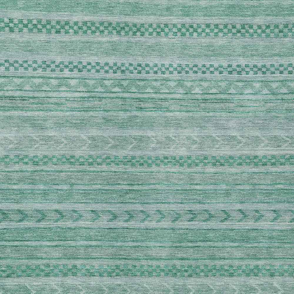 3' X 5' Turquoise And Aqua Striped Washable Indoor Outdoor Area Rug