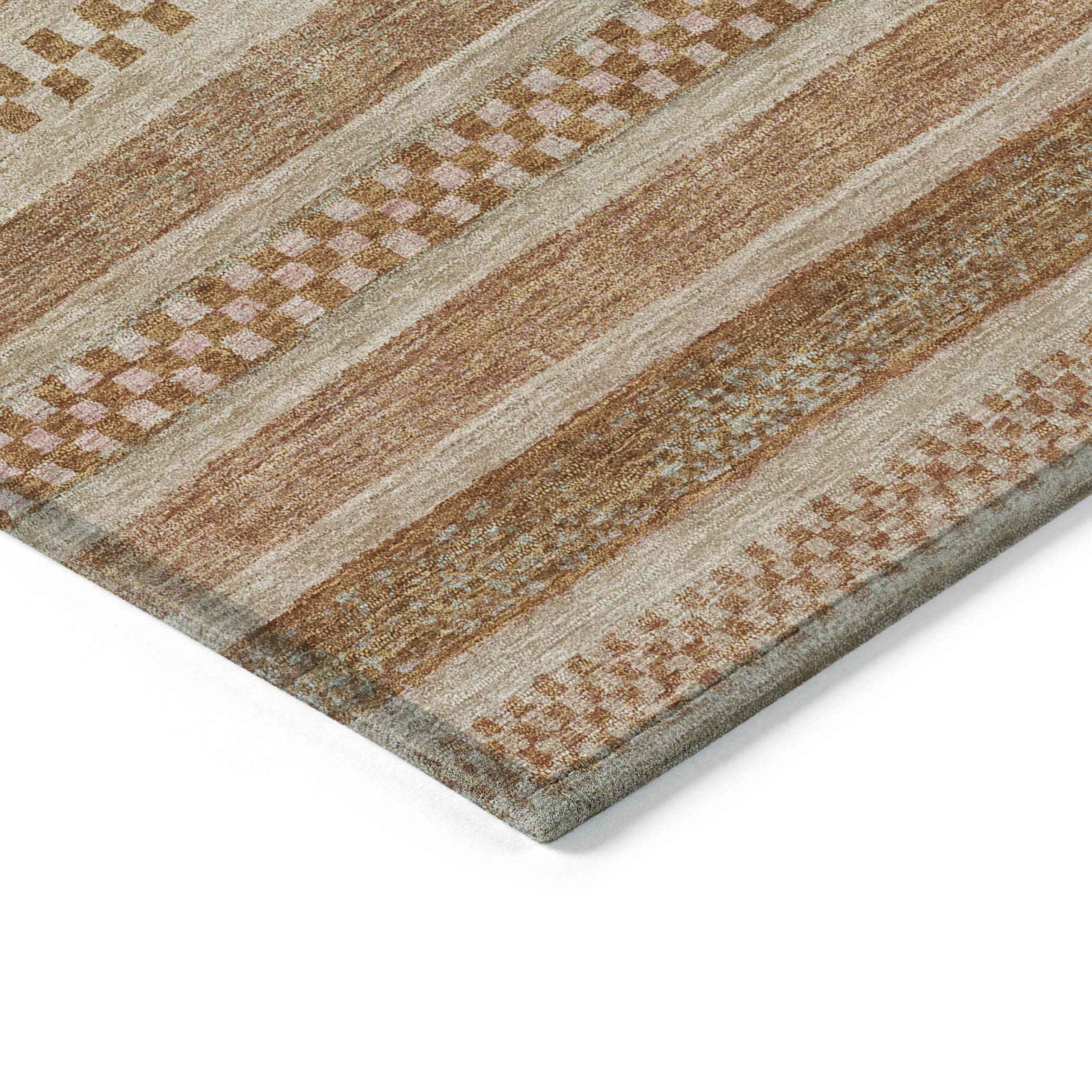 10' X 14' Terra Cotta And Rust Striped Washable Indoor Outdoor Area Rug