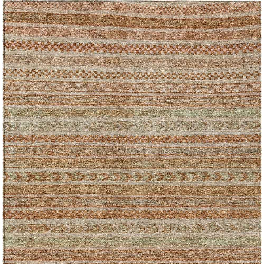 10' X 14' Terra Cotta And Rust Striped Washable Indoor Outdoor Area Rug