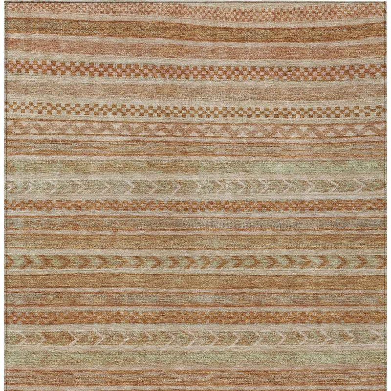 10' X 14' Terra Cotta And Rust Striped Washable Indoor Outdoor Area Rug