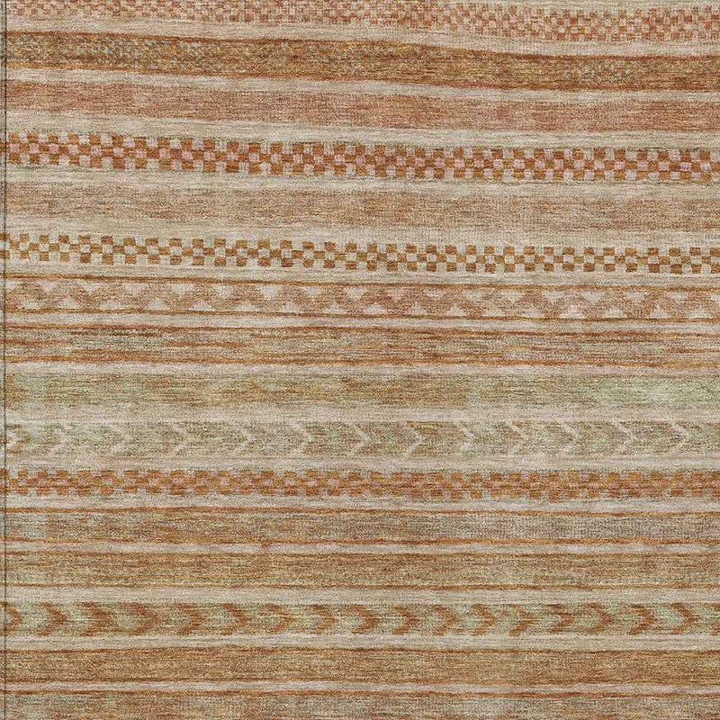 10' X 14' Terra Cotta And Rust Striped Washable Indoor Outdoor Area Rug
