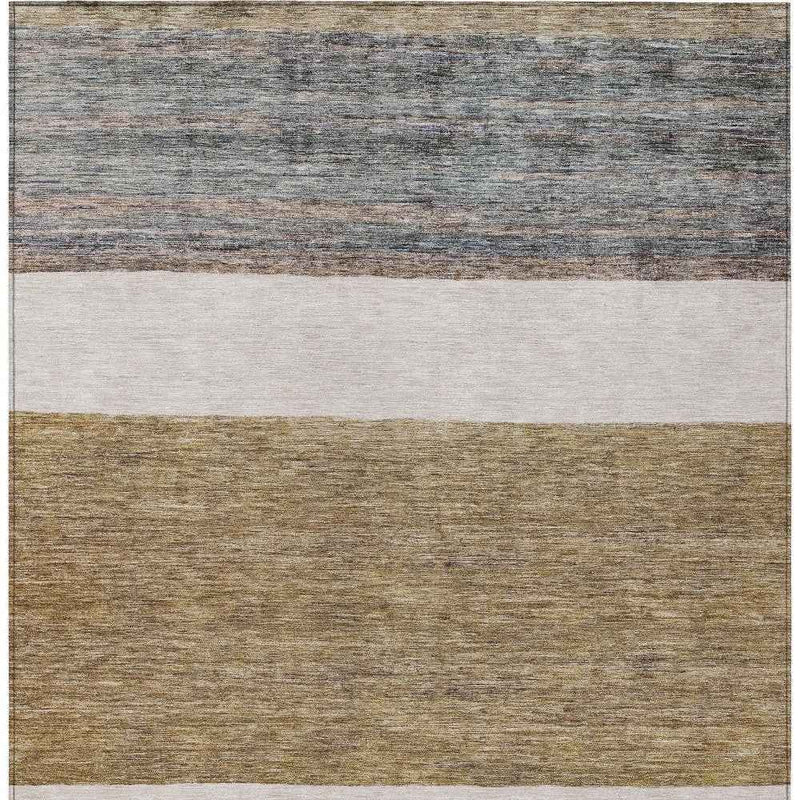 10' X 14' Brown Ivory And Blue Abstract Washable Indoor Outdoor Area Rug