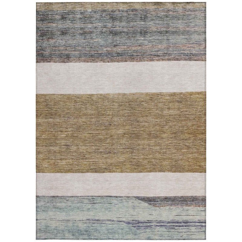 10' X 14' Brown Ivory And Blue Abstract Washable Indoor Outdoor Area Rug