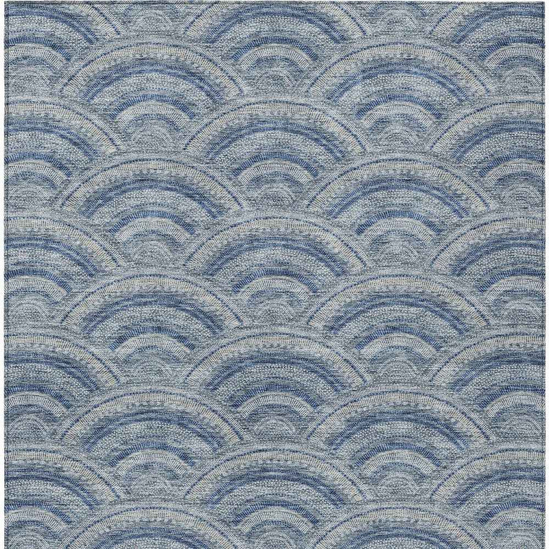 3' X 5' Denim Blue Navy Blue And Ivory Geometric Washable Indoor Outdoor Area Rug