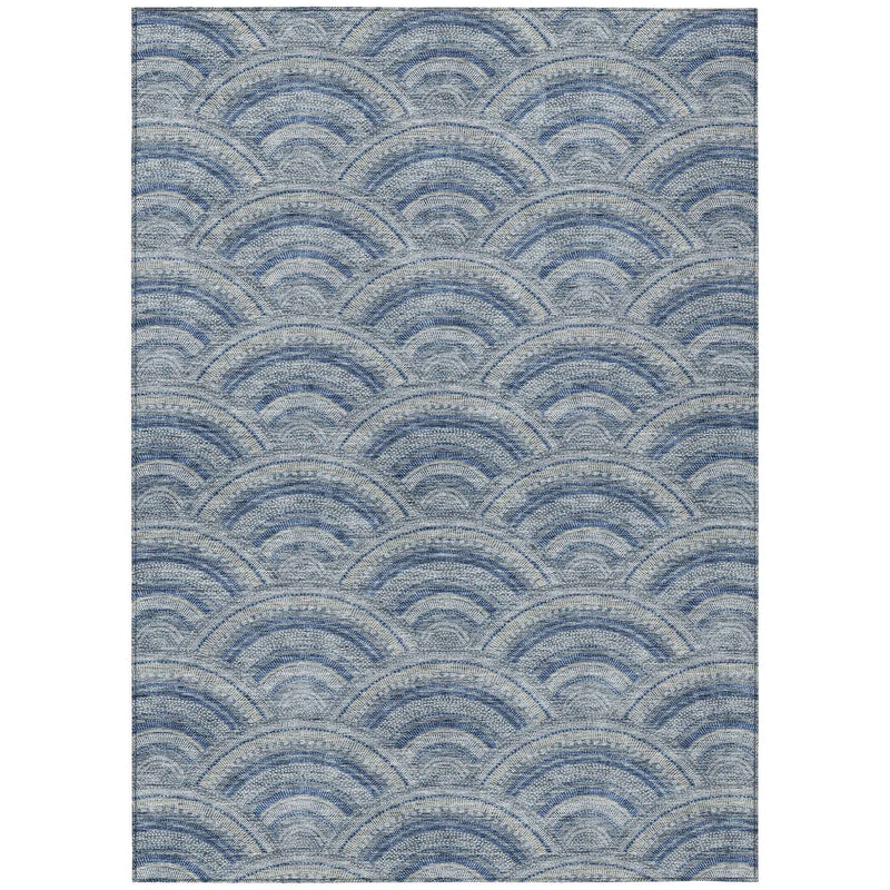 3' X 5' Denim Blue Navy Blue And Ivory Geometric Washable Indoor Outdoor Area Rug
