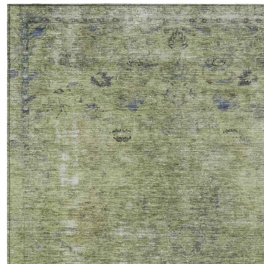 10' X 14' Artichoke Green And Beige Abstract Washable Indoor Outdoor Area Rug