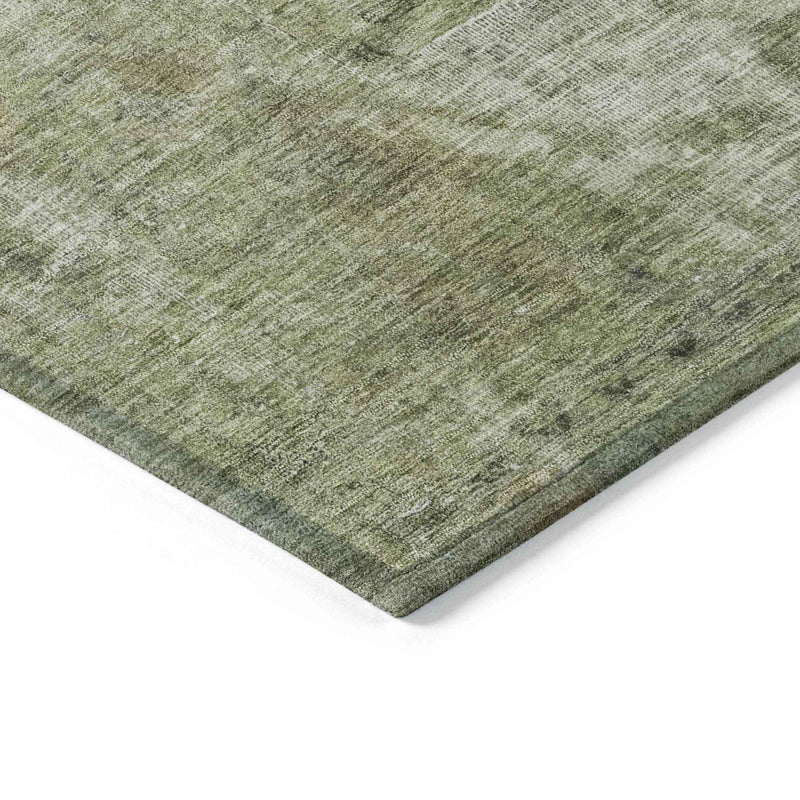 10' X 14' Artichoke Green And Beige Abstract Washable Indoor Outdoor Area Rug