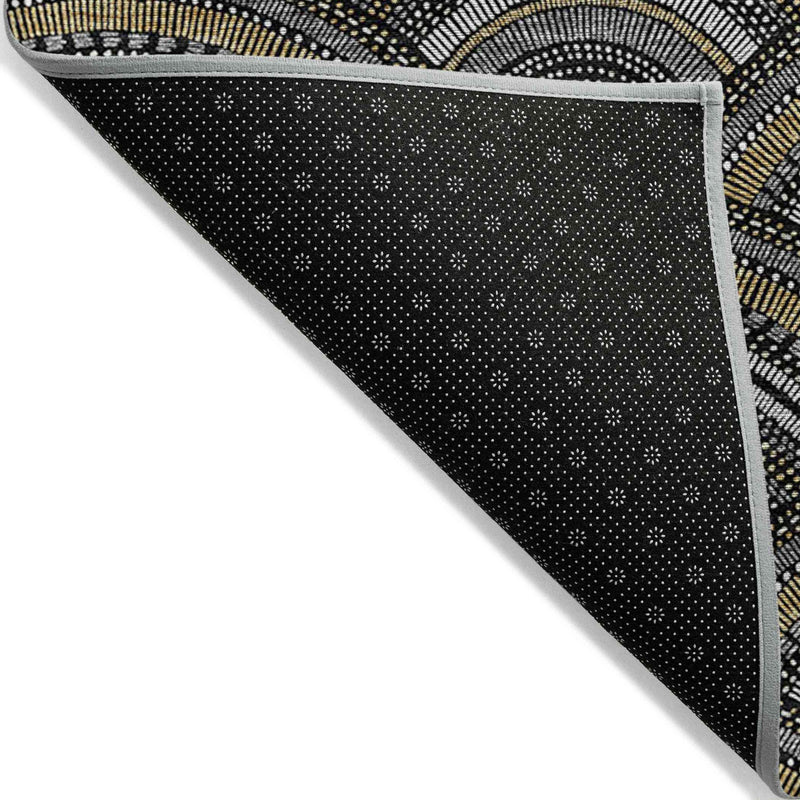 8' X 10' Black Ivory And Gold Geometric Washable Indoor Outdoor Area Rug