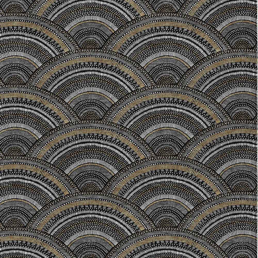 8' X 10' Black Ivory And Gold Geometric Washable Indoor Outdoor Area Rug