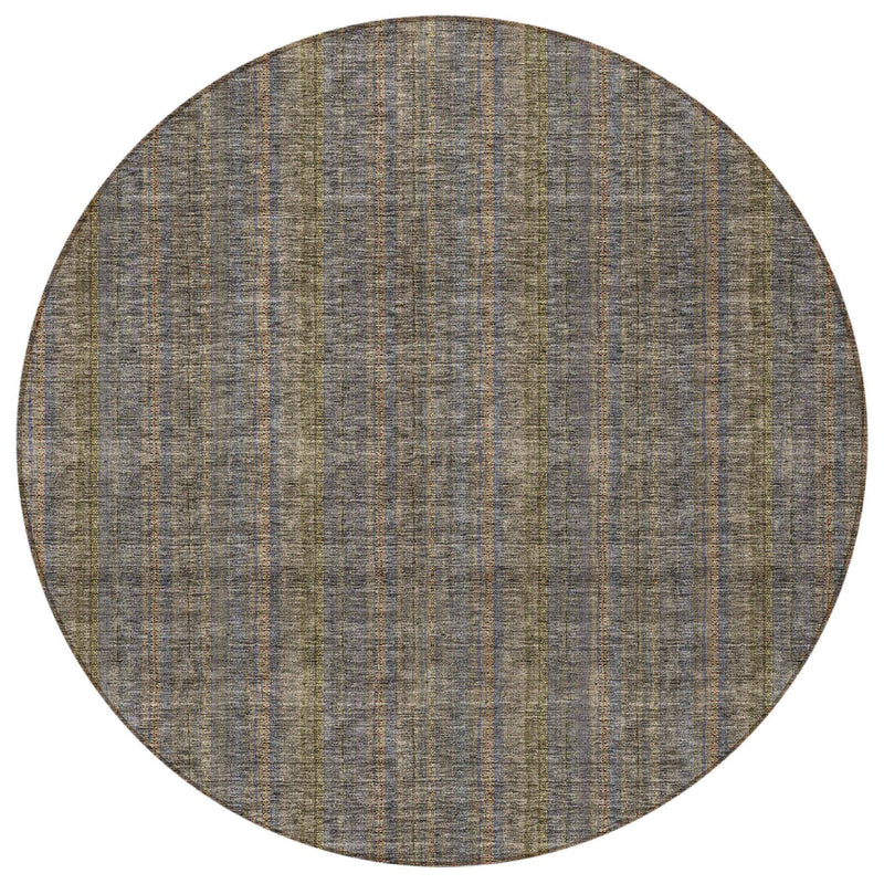 8' Taupe Denim Blue And Olive Green Round Striped Washable Indoor Outdoor Area Rug