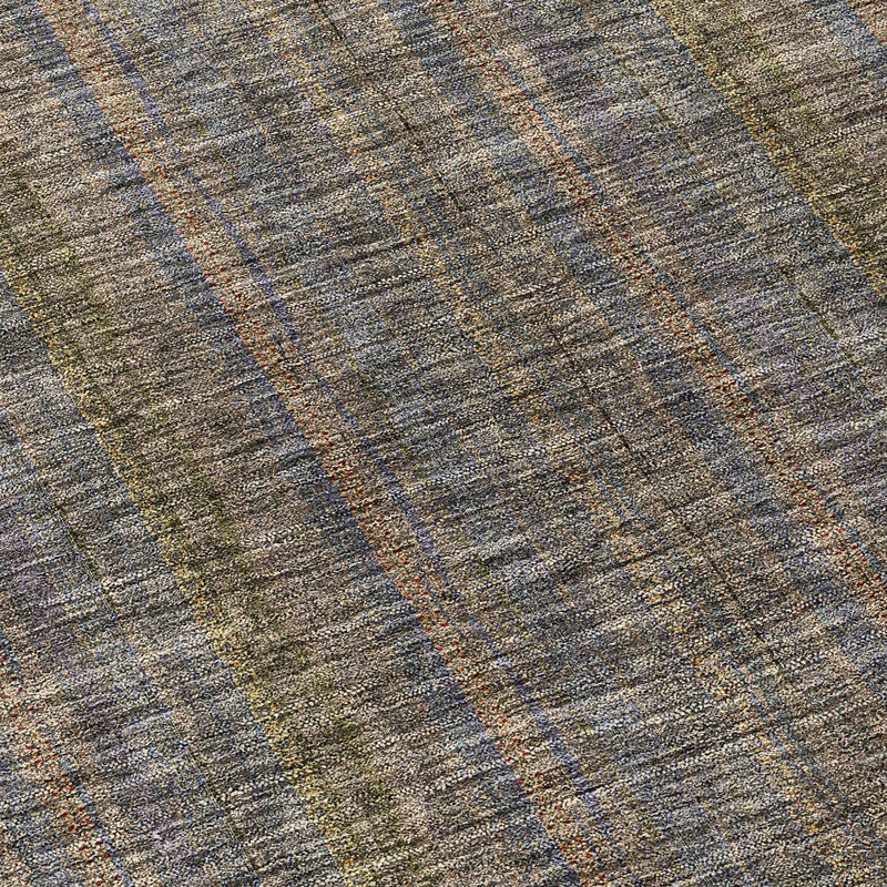 8' Taupe Denim Blue And Olive Green Round Striped Washable Indoor Outdoor Area Rug