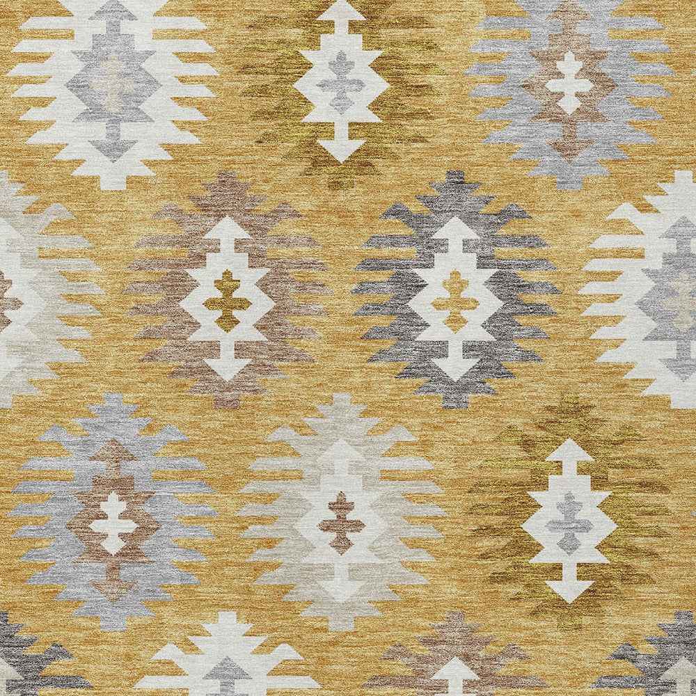 8' X 10' Gold Ivory And Taupe Southwestern Washable Indoor Outdoor Area Rug