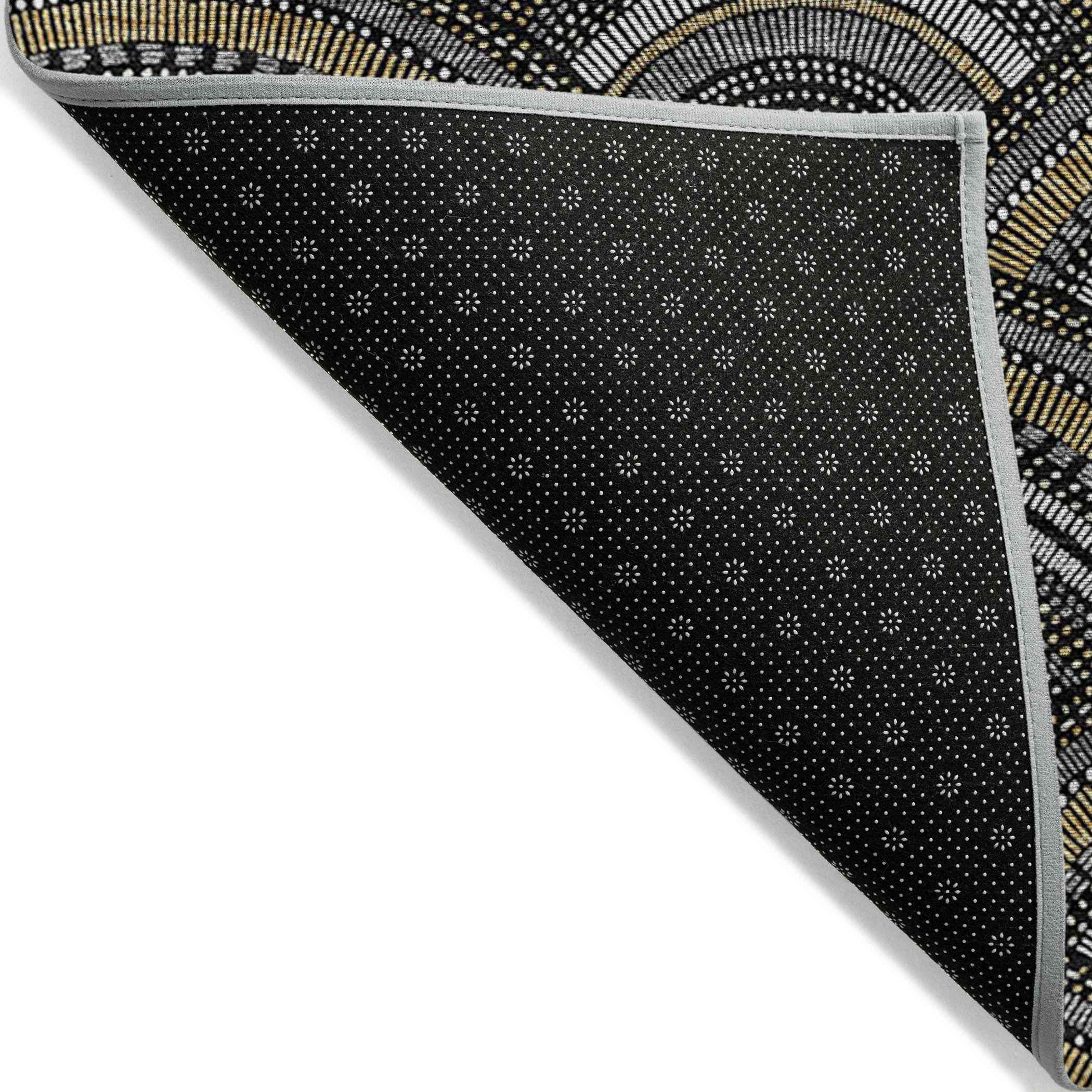 5' X 8' Black Ivory And Gold Geometric Washable Indoor Outdoor Area Rug
