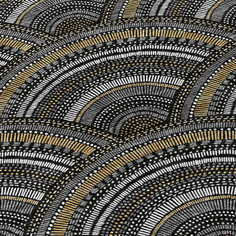 5' X 8' Black Ivory And Gold Geometric Washable Indoor Outdoor Area Rug