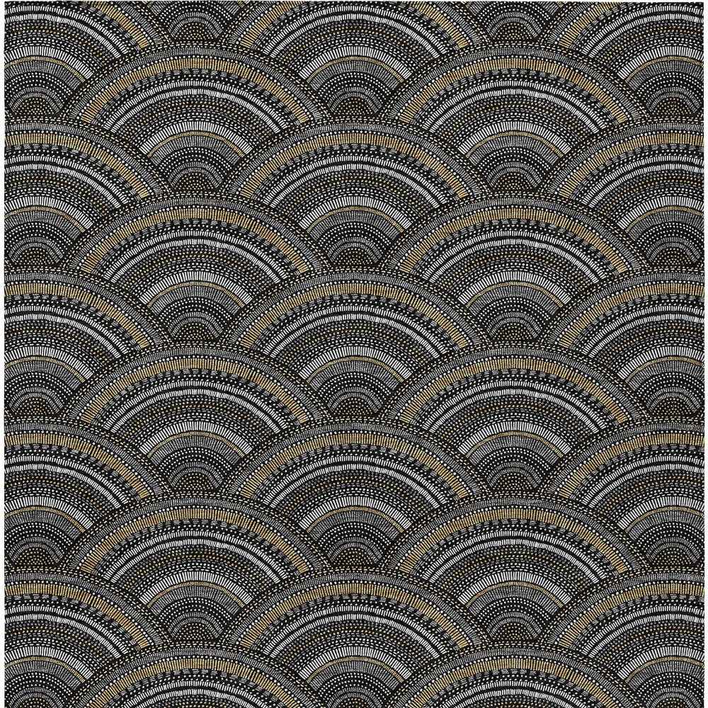 5' X 8' Black Ivory And Gold Geometric Washable Indoor Outdoor Area Rug