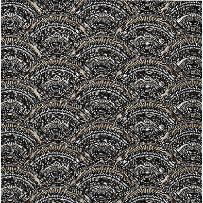5' X 8' Black Ivory And Gold Geometric Washable Indoor Outdoor Area Rug