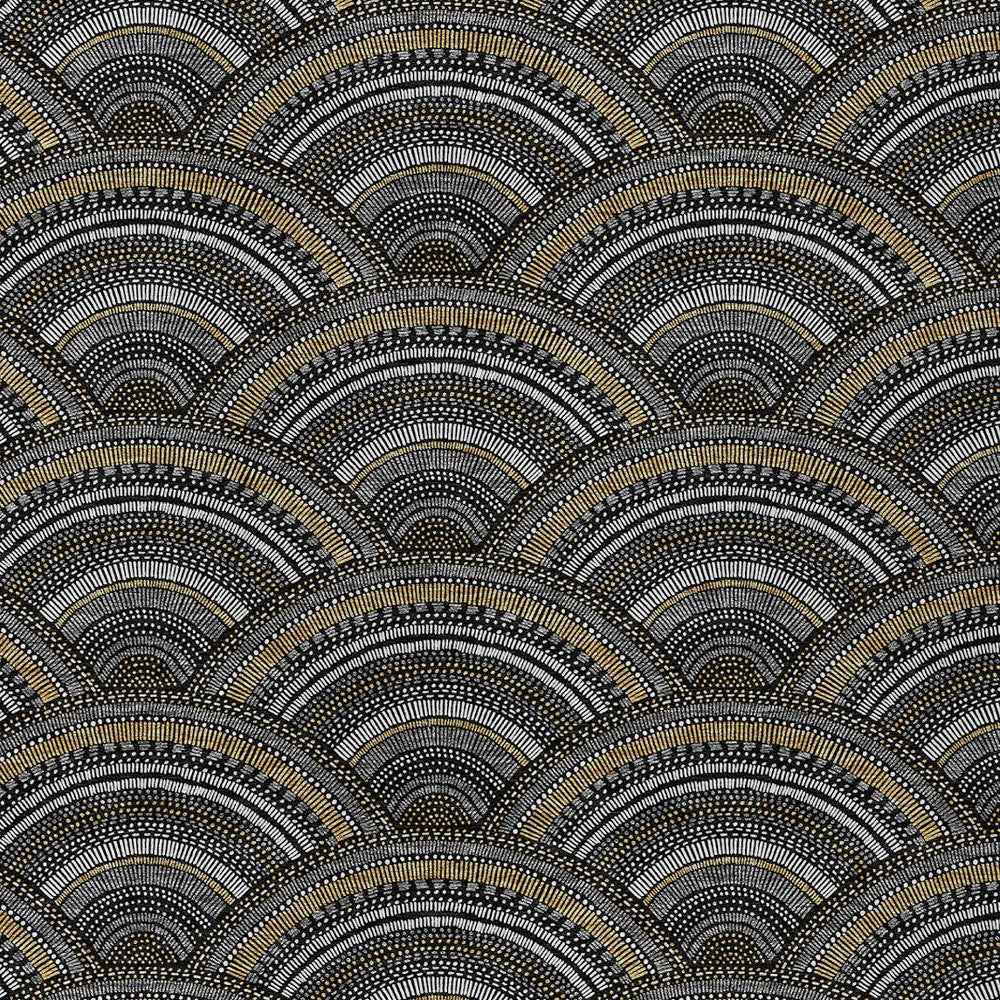 5' X 8' Black Ivory And Gold Geometric Washable Indoor Outdoor Area Rug