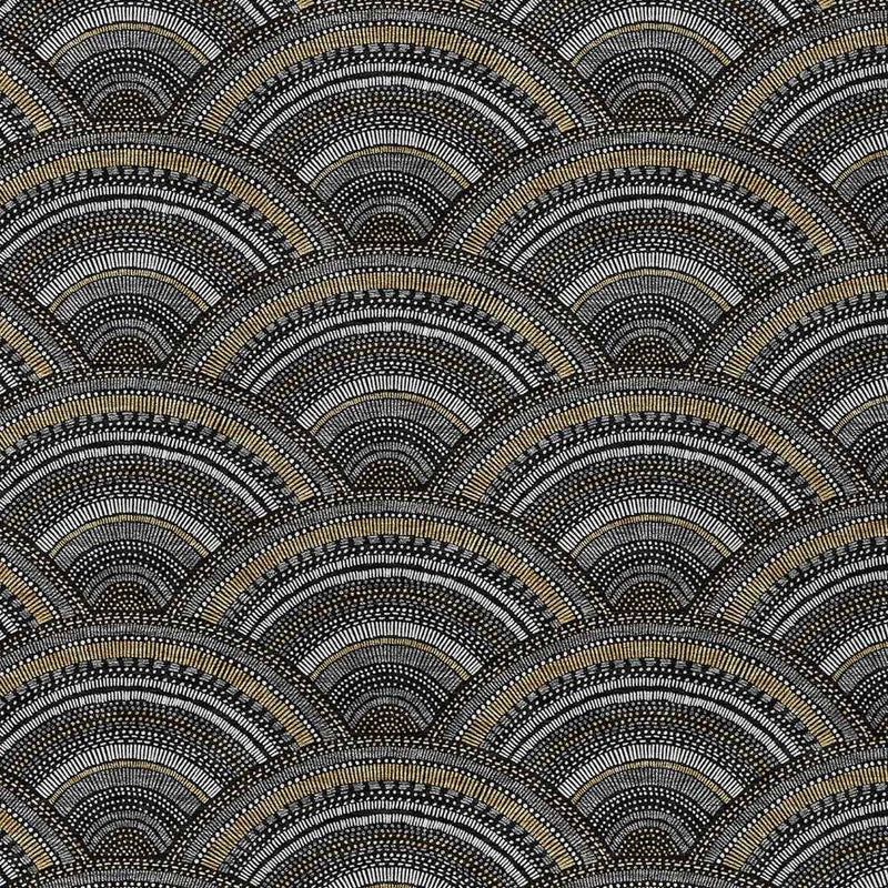 5' X 8' Black Ivory And Gold Geometric Washable Indoor Outdoor Area Rug