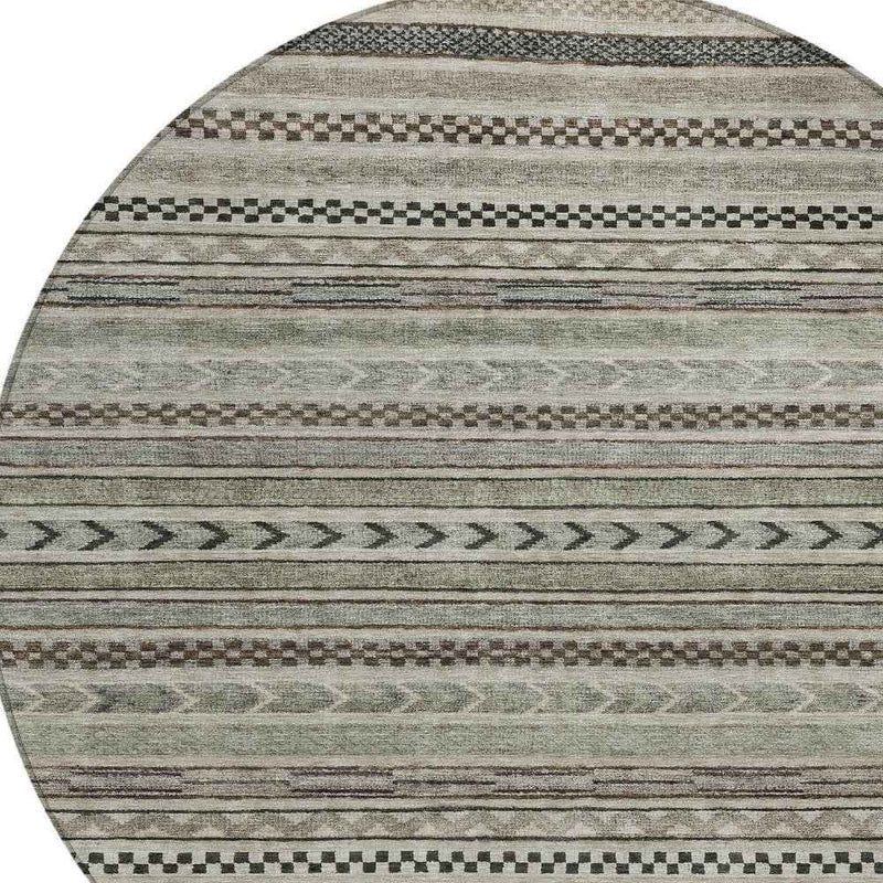8' Taupe And Brown Round Striped Washable Indoor Outdoor Area Rug