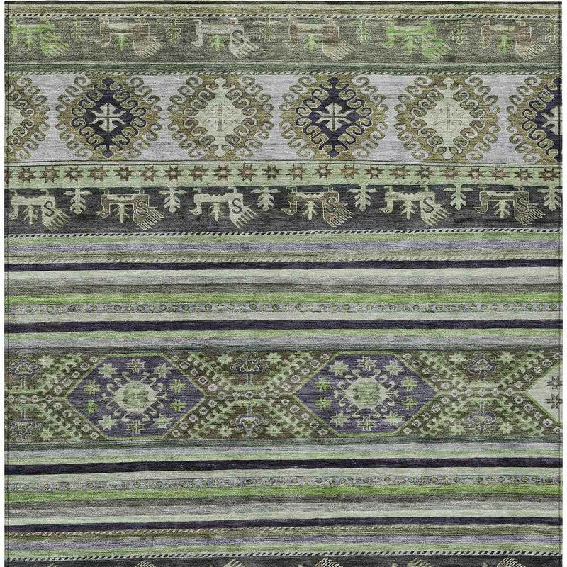 3' X 5' Fern Green Taupe And Ivory Tribal Washable Indoor Outdoor Area Rug
