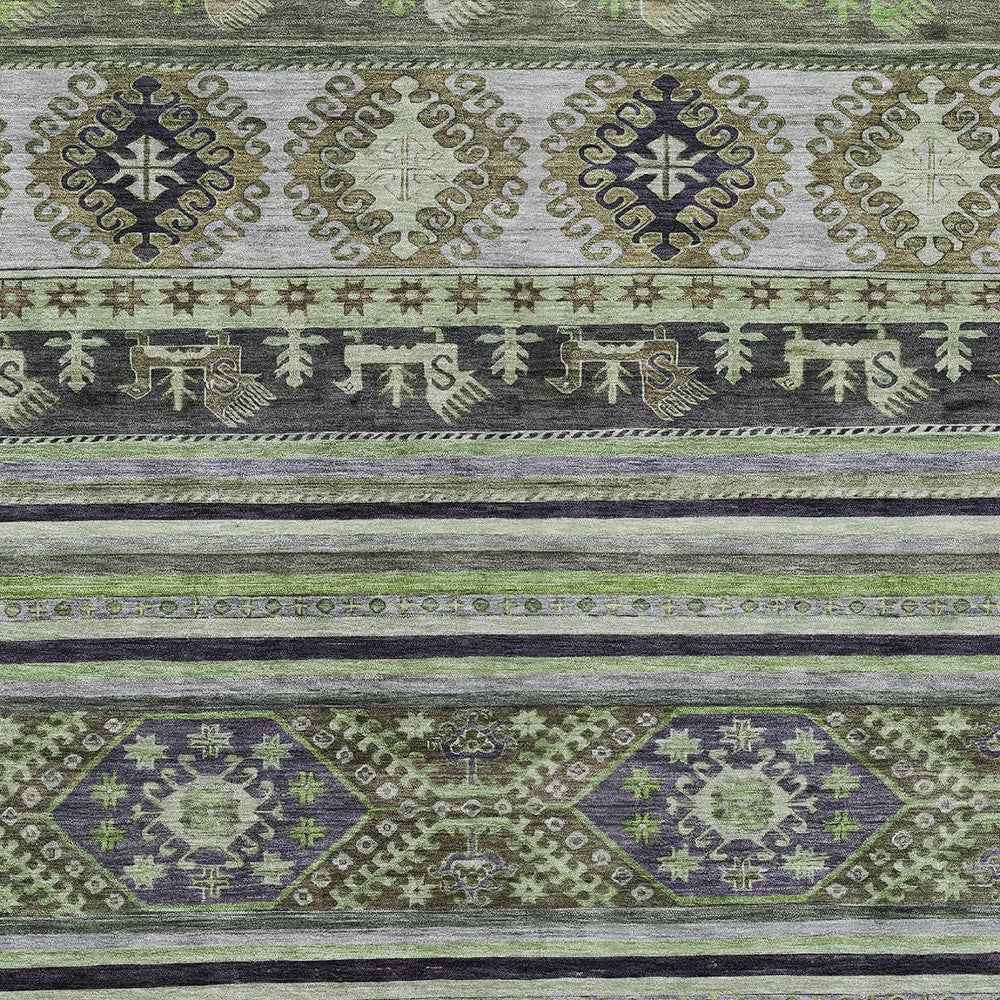 3' X 5' Fern Green Taupe And Ivory Tribal Washable Indoor Outdoor Area Rug