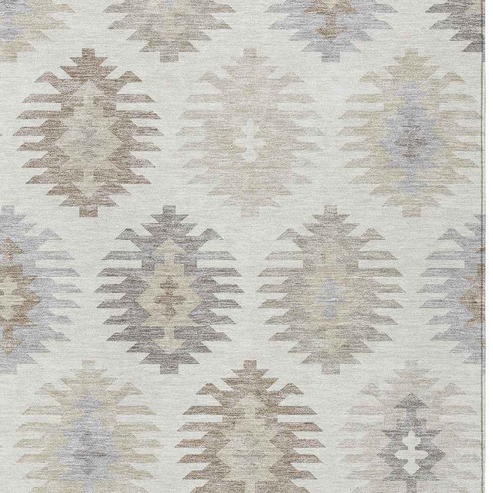 8' X 10' Ivory Khaki And Gray Southwestern Washable Indoor Outdoor Area Rug