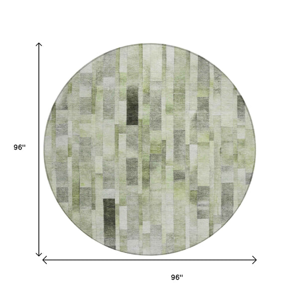 8' Green And Gray Round Striped Washable Indoor Outdoor Area Rug