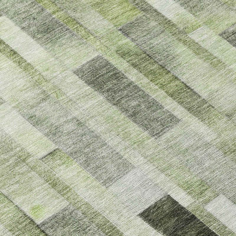 8' Green And Gray Round Striped Washable Indoor Outdoor Area Rug