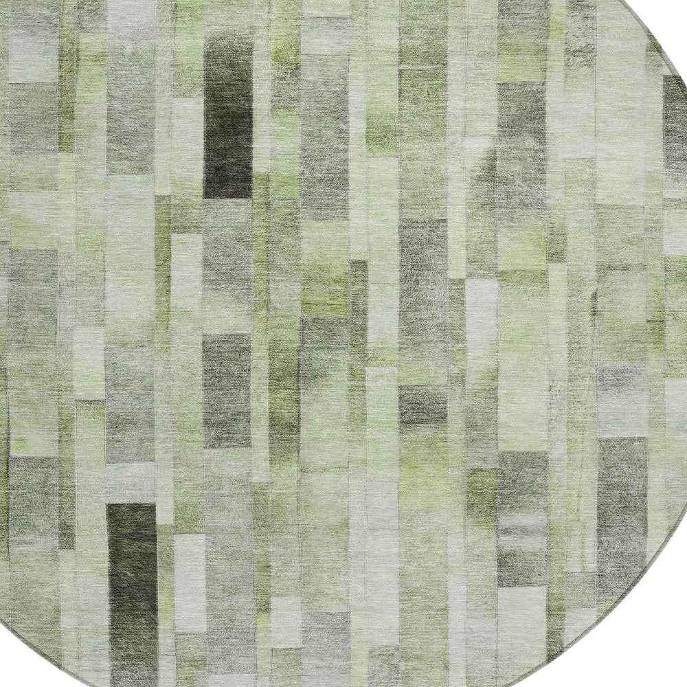 8' Green And Gray Round Striped Washable Indoor Outdoor Area Rug