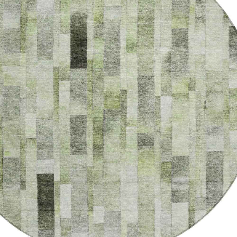 8' Green And Gray Round Striped Washable Indoor Outdoor Area Rug