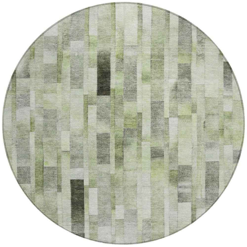 8' Green And Gray Round Striped Washable Indoor Outdoor Area Rug