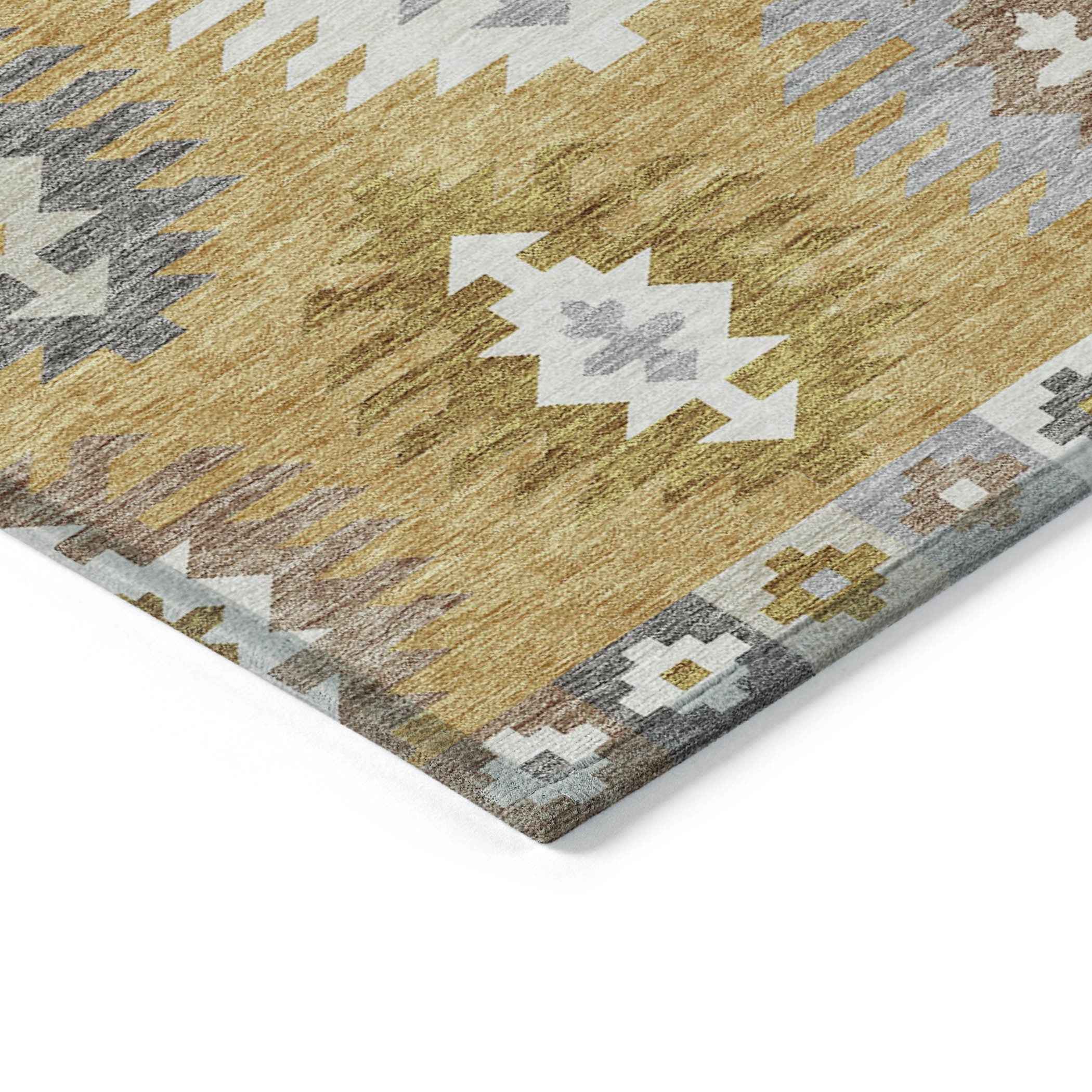 9' X 12' Gold Ivory And Taupe Southwestern Washable Indoor Outdoor Area Rug