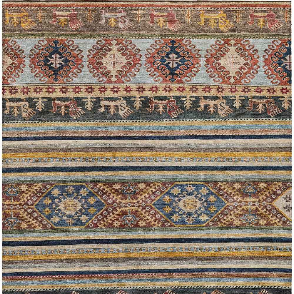 3' X 5' Rust Gray And Gold Tribal Washable Indoor Outdoor Area Rug