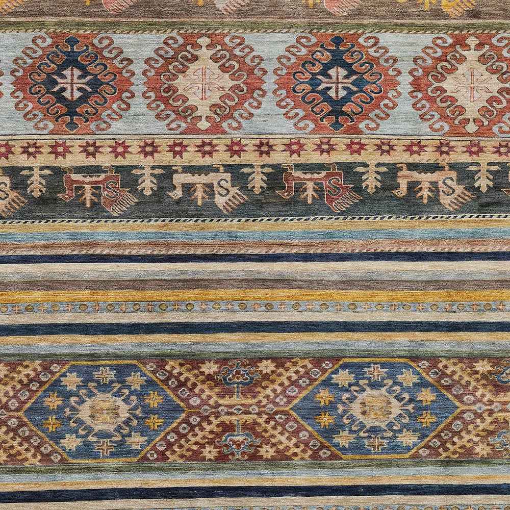 3' X 5' Rust Gray And Gold Tribal Washable Indoor Outdoor Area Rug