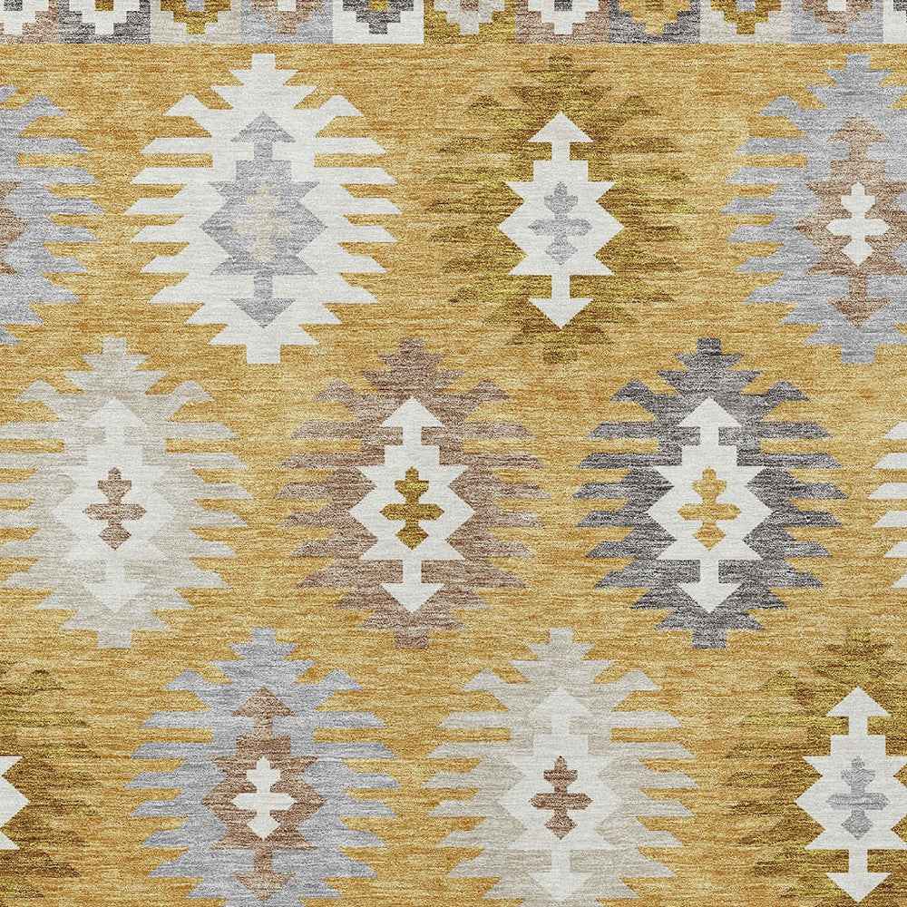 9' X 12' Gold Ivory And Taupe Southwestern Washable Indoor Outdoor Area Rug