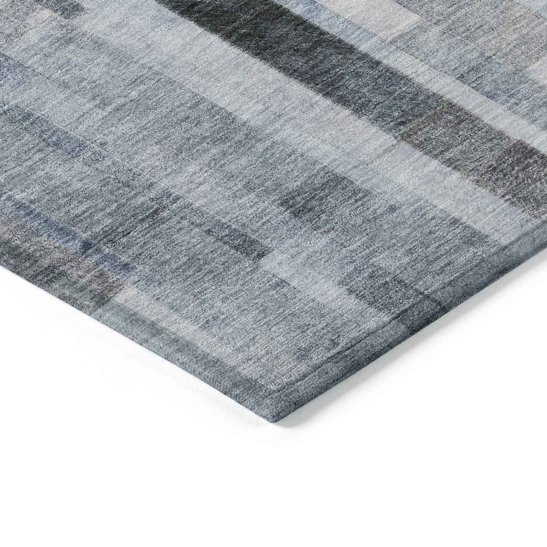 3' X 5' Blue And Gray Striped Washable Indoor Outdoor Area Rug