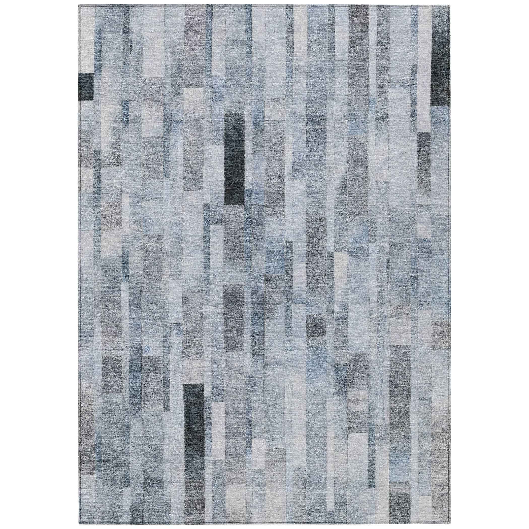 3' X 5' Blue And Gray Striped Washable Indoor Outdoor Area Rug