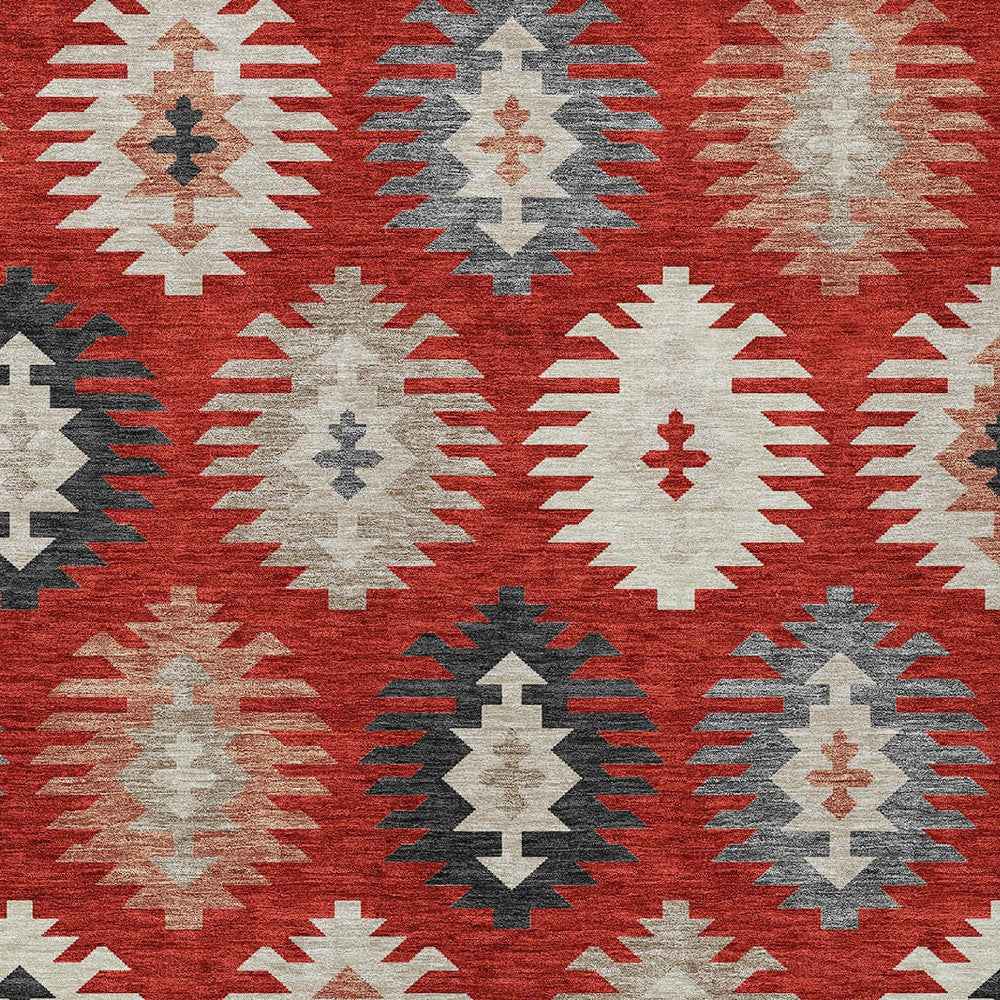 5' X 8' Red Ivory And Salmon Southwestern Washable Indoor Outdoor Area Rug