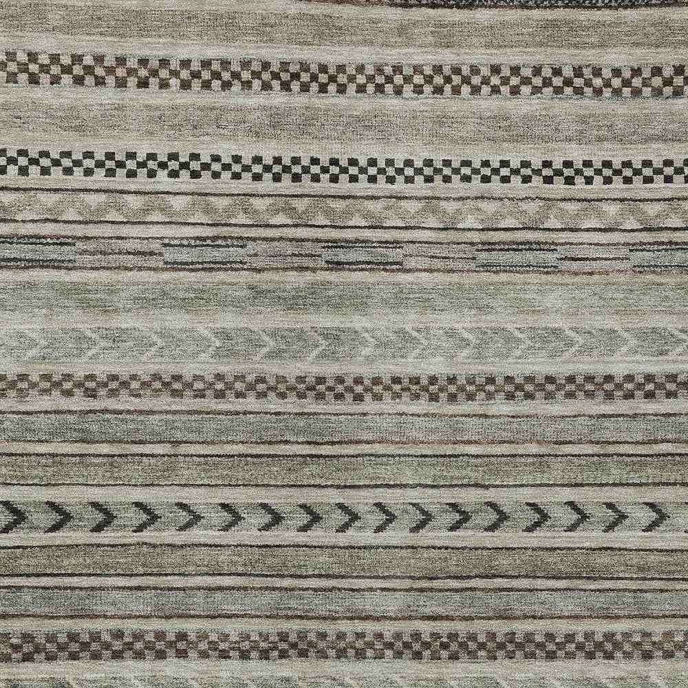 10' X 14' Taupe And Brown Striped Washable Indoor Outdoor Area Rug