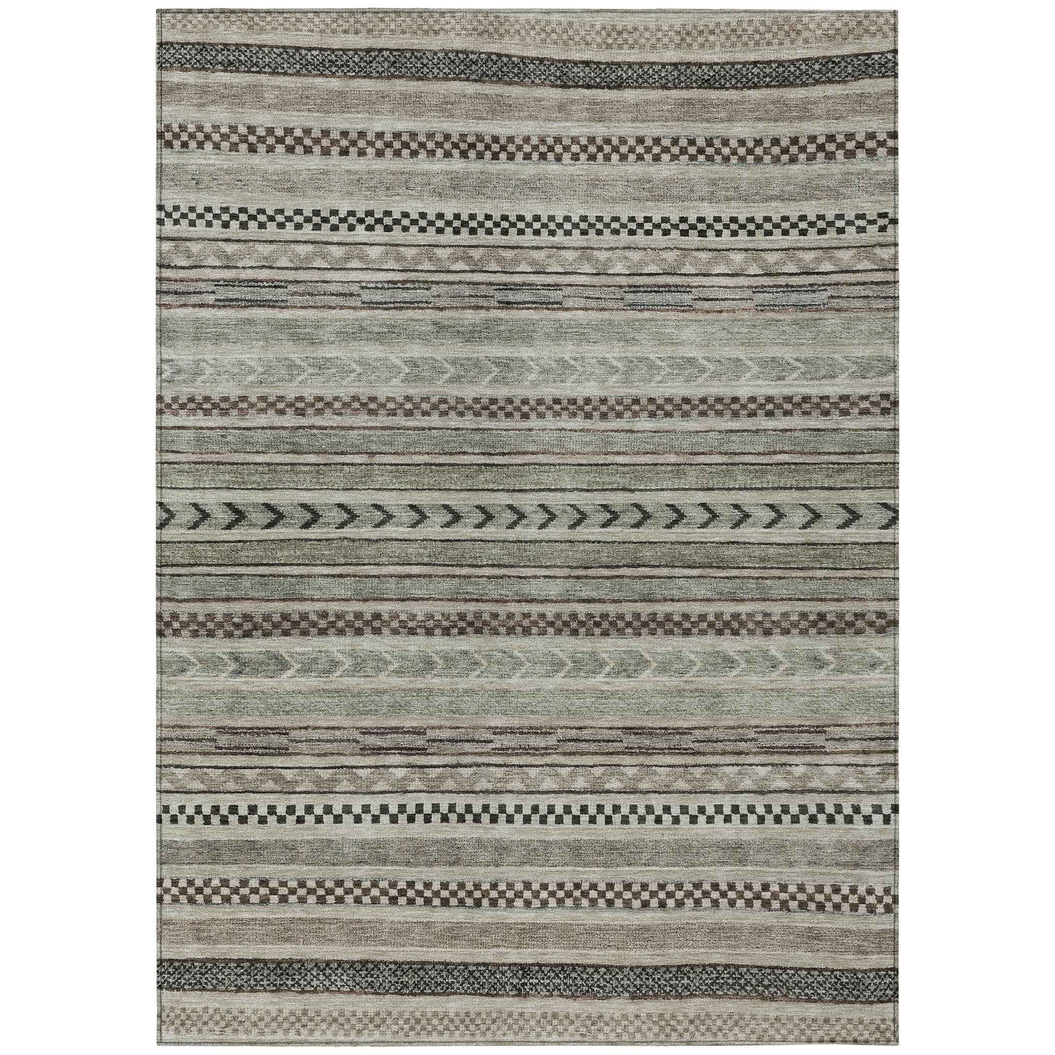 10' X 14' Taupe And Brown Striped Washable Indoor Outdoor Area Rug