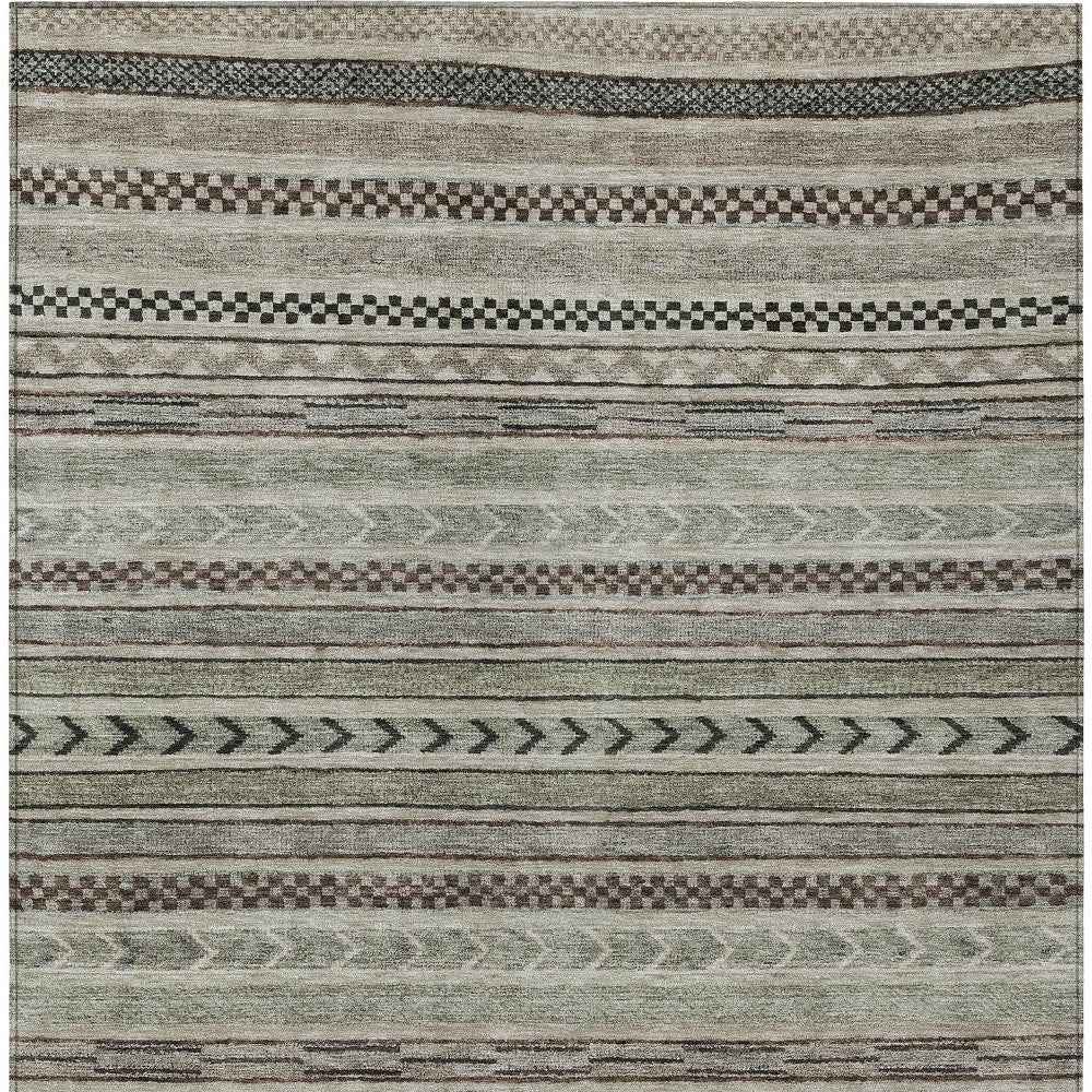 10' X 14' Taupe And Brown Striped Washable Indoor Outdoor Area Rug