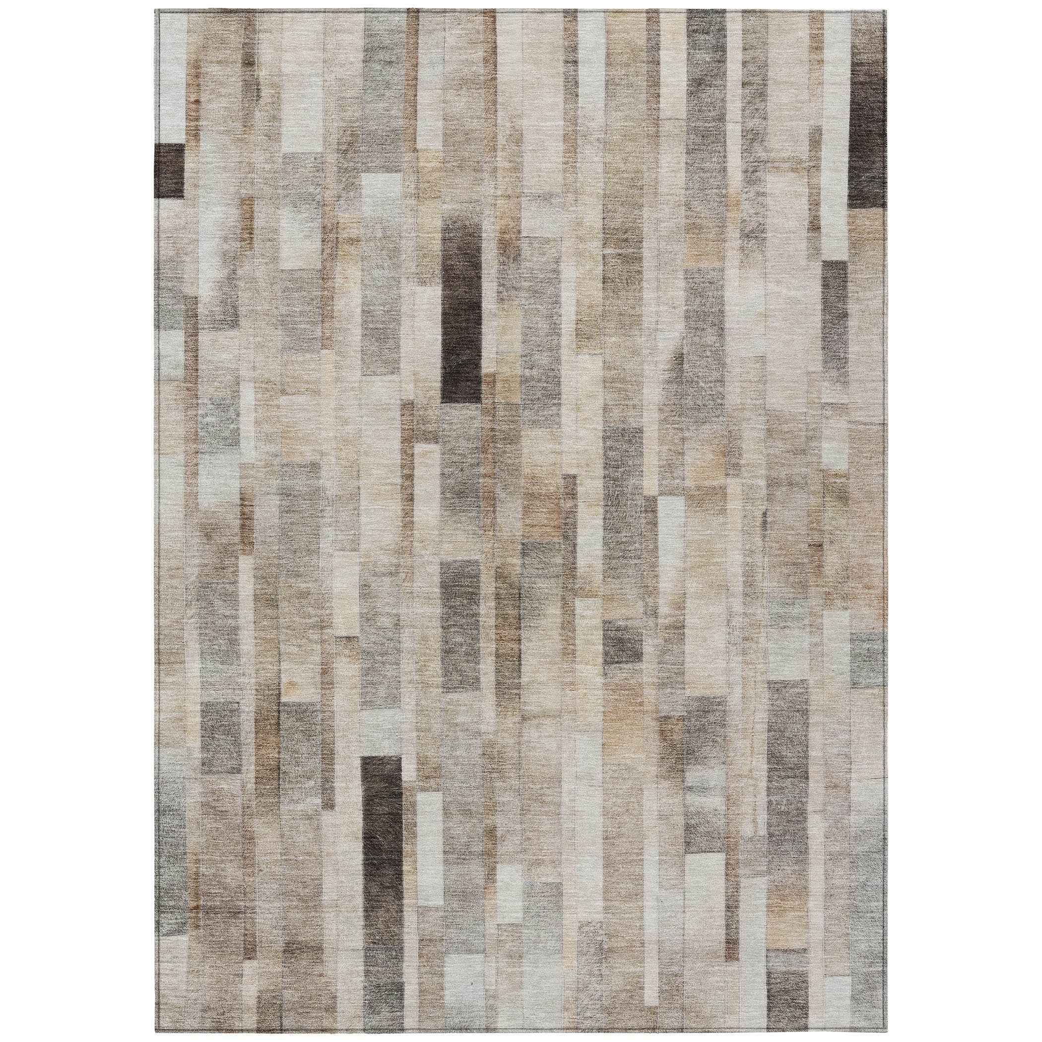 3' X 5' Taupe And Gray Striped Washable Indoor Outdoor Area Rug