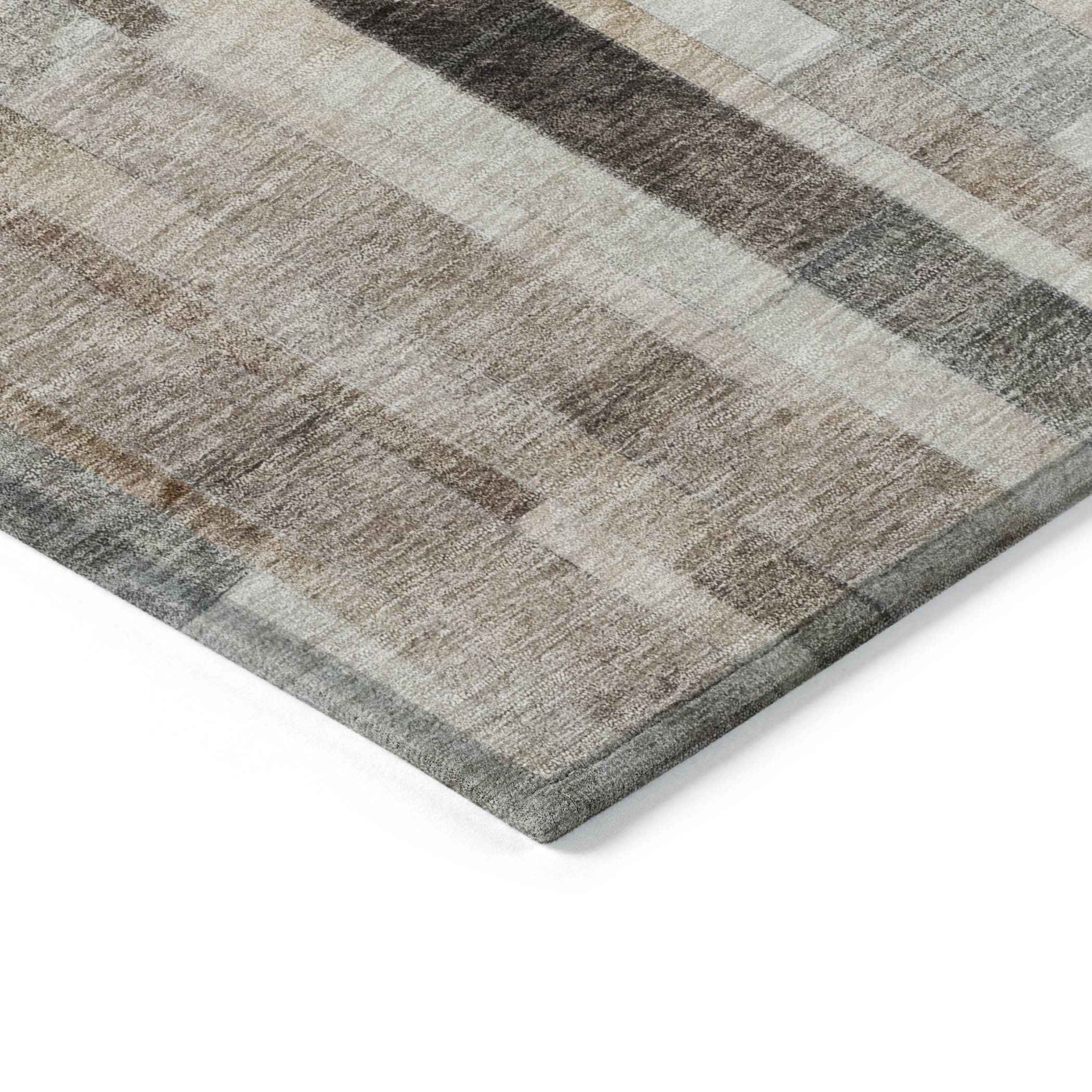 3' X 5' Taupe And Gray Striped Washable Indoor Outdoor Area Rug