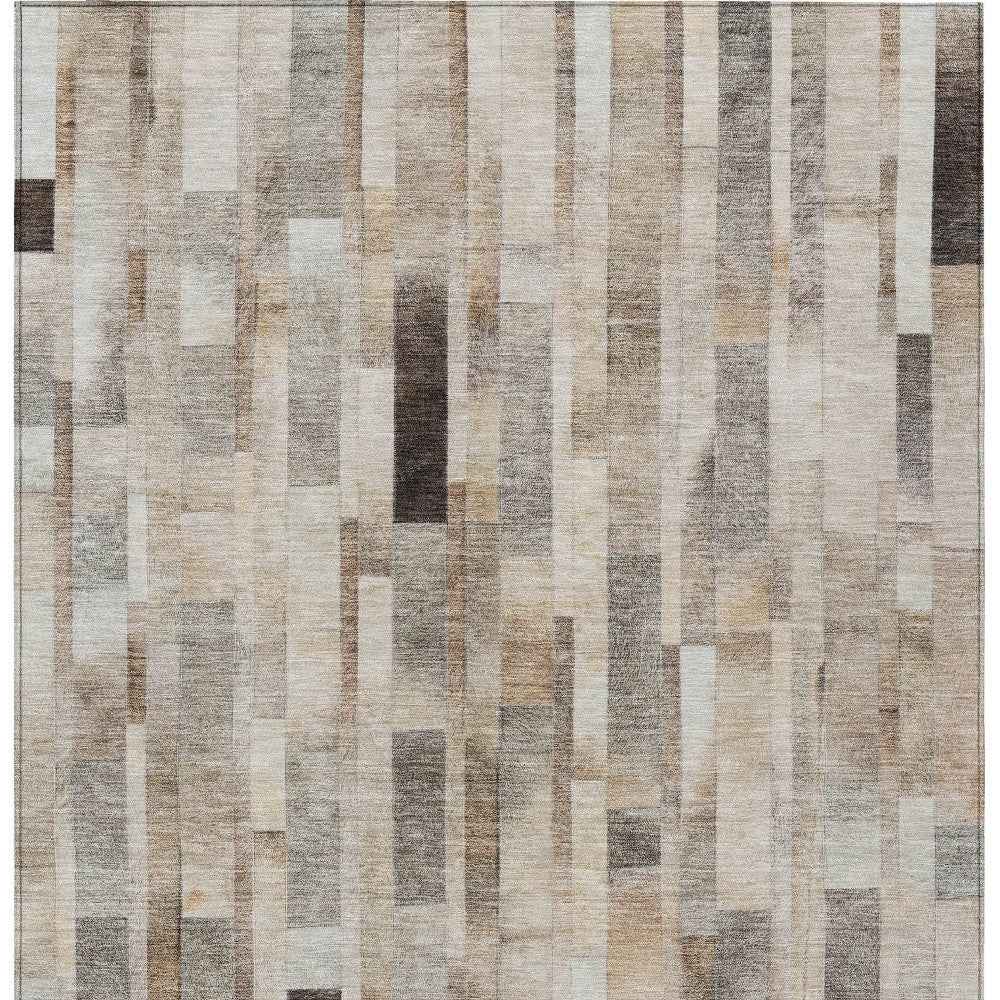 3' X 5' Taupe And Gray Striped Washable Indoor Outdoor Area Rug